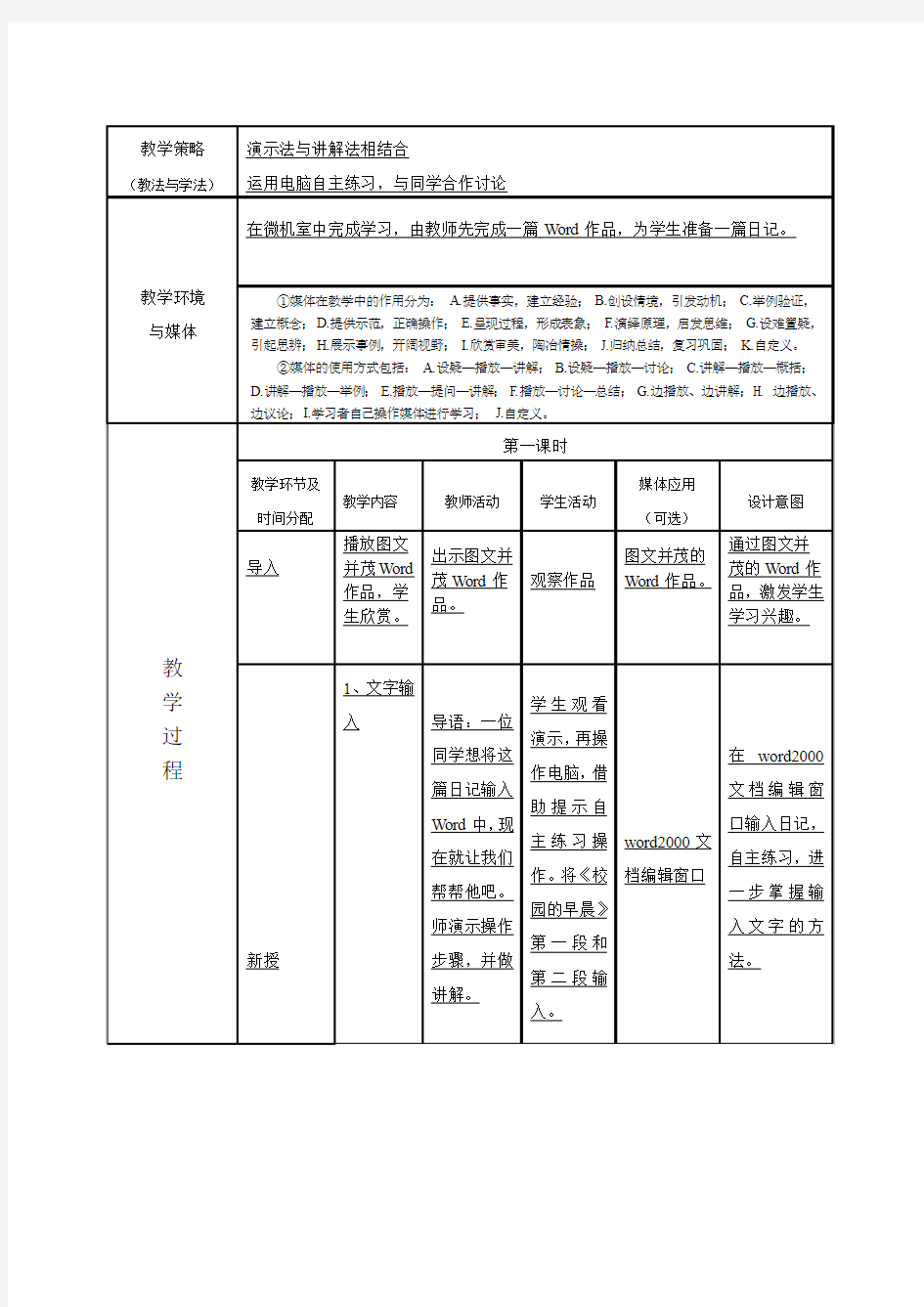 文字的输入与保存  教学设计表