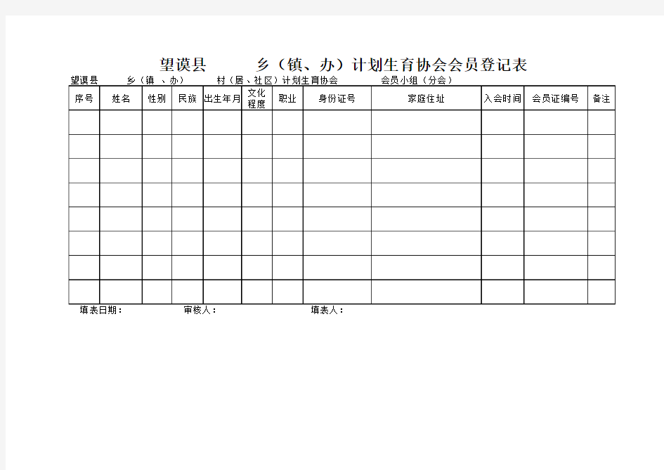 协会会员登记表