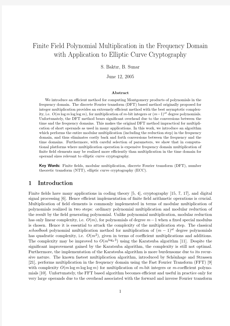 Finite field polynomial multiplication in the frequency domain with application to elliptic