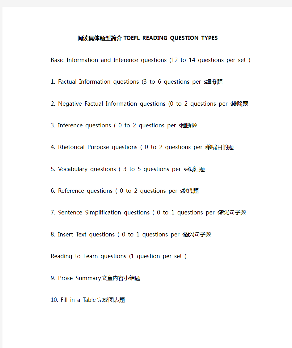 阅读具体题型简介TOEFL READING QUESTION TYPES