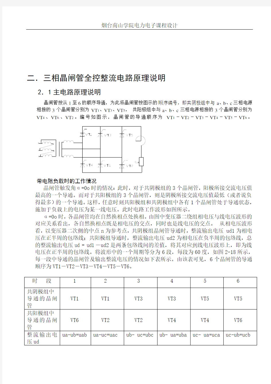 三相可控整流电路课程设计