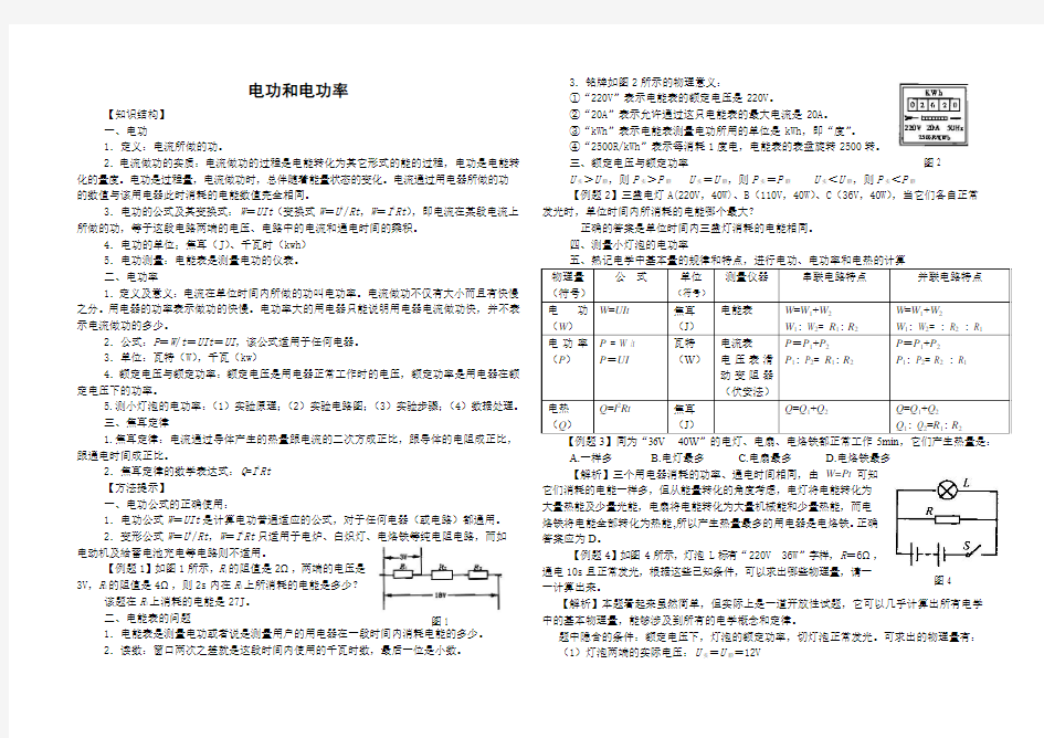 中考物理专题电功和电功率