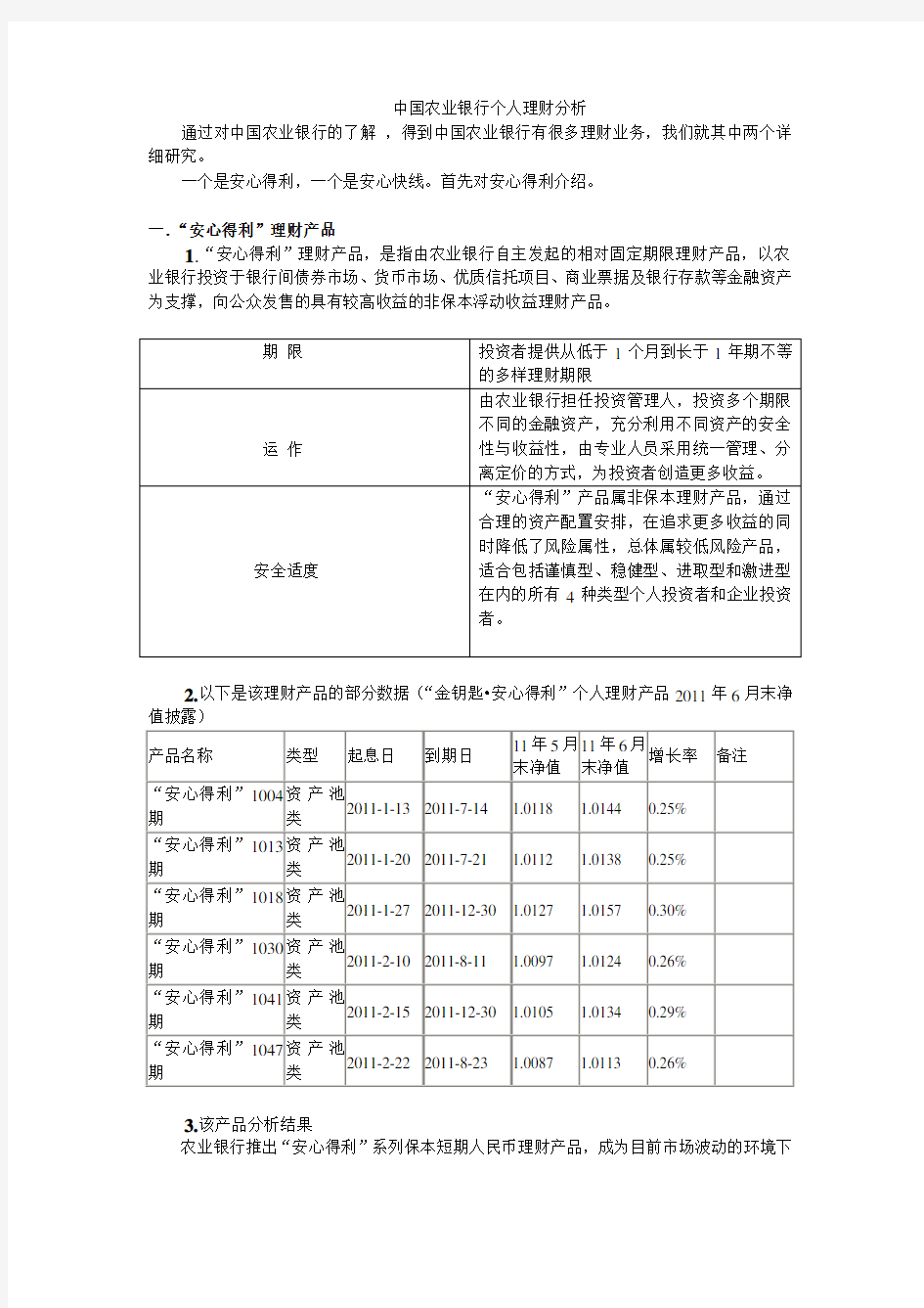 中国农业银行个人理财分析