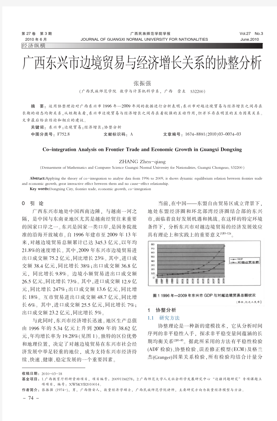 广西东兴市边境贸易与经济增长关系的协整分析