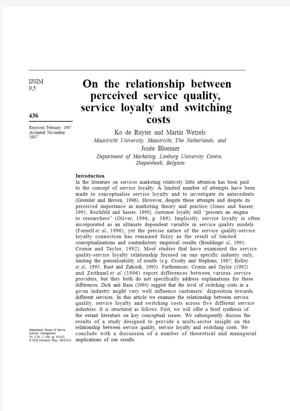 On the relationship between perceived service quality, servi