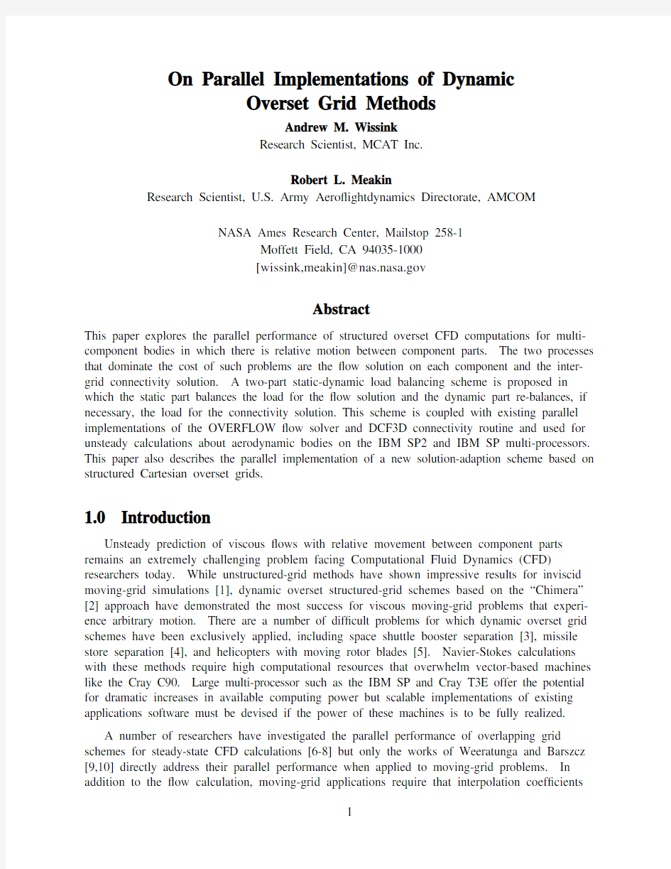 1 On Parallel Implementations of Dynamic Overset Grid Methods