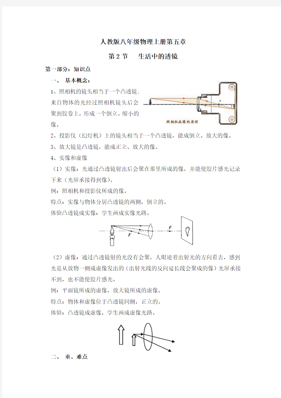 新人教版八年级物理上册第五章第二节知识点