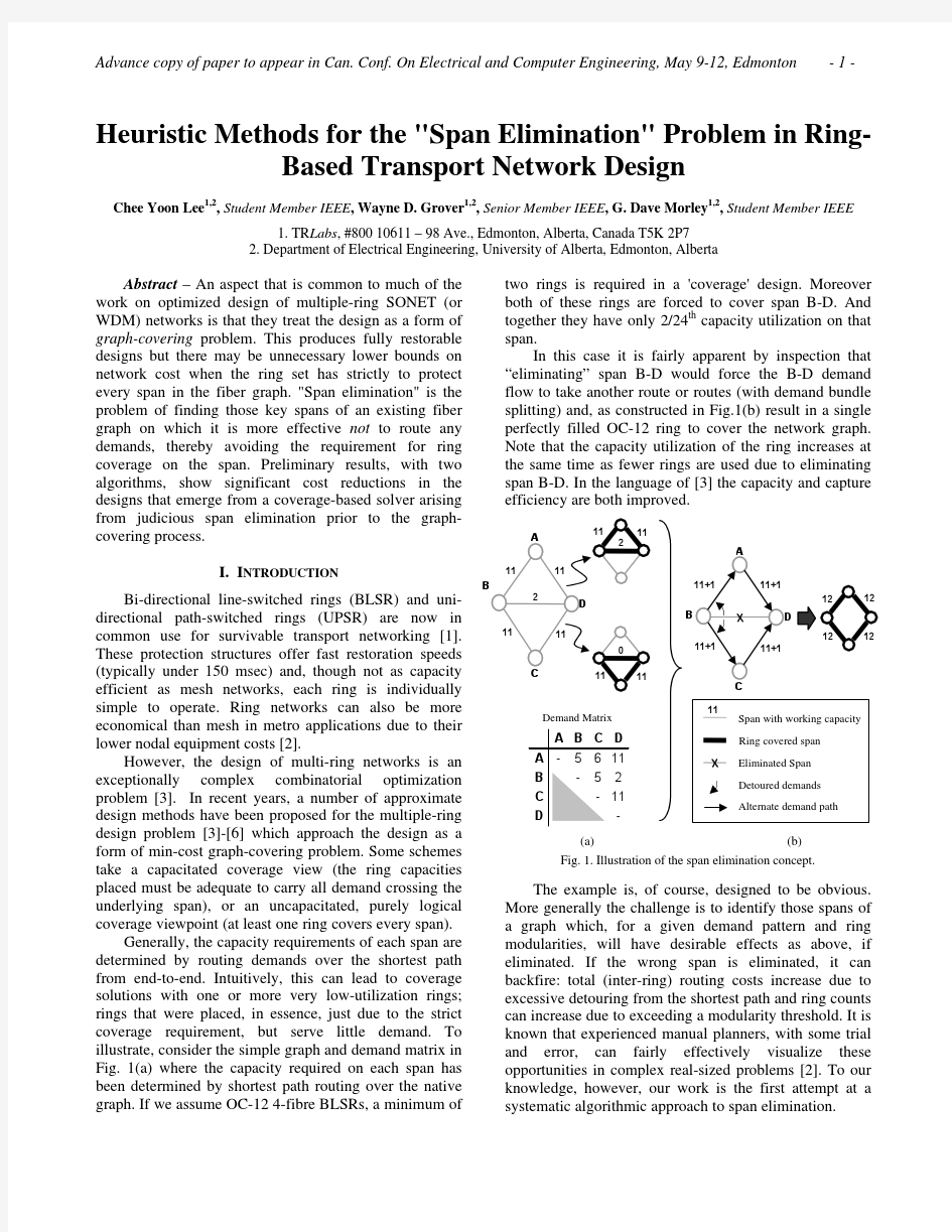 Heuristic Methods for the Span Elimination  Problem in Ring- Based Transport Network Design