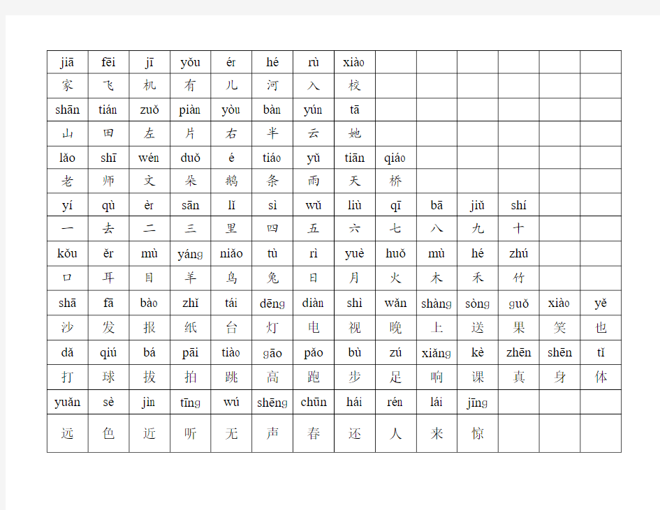 3057922人教版一年级上册生字表