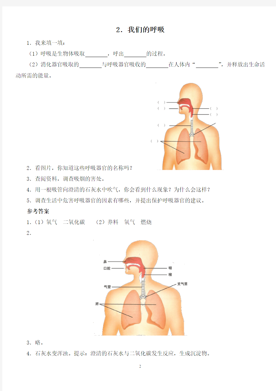 青岛版五年级科学下册随堂自测题及答案