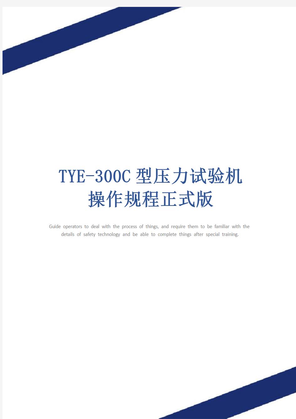 TYE-300C型压力试验机操作规程正式版