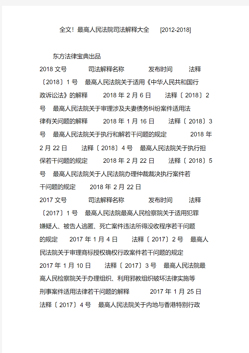 全文最高人民法院司法解释大全[2012-2018]