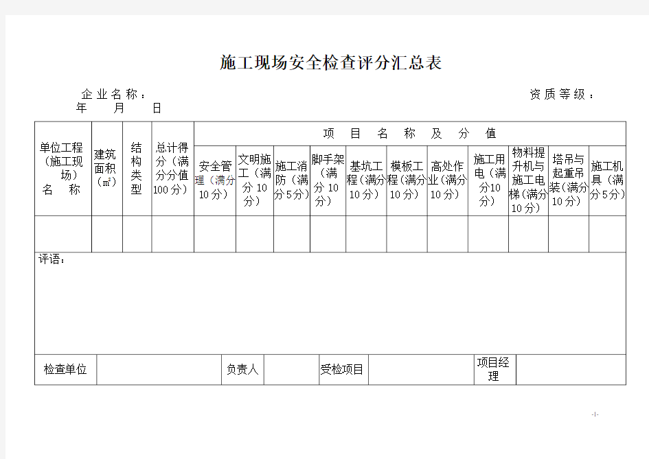 建筑施工安全检查标准评分表(全套)