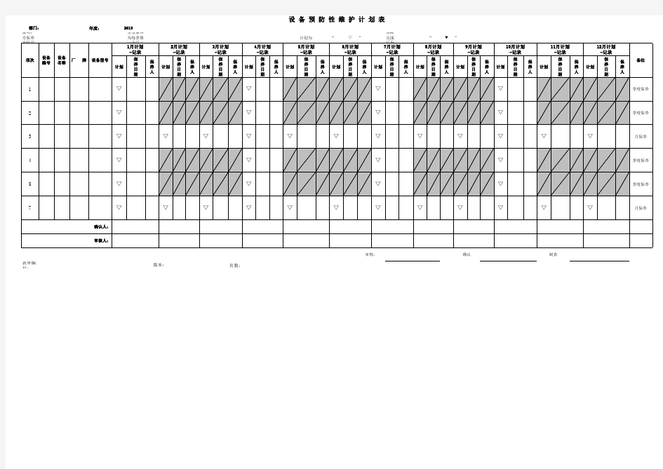 设备预防性维护计划表