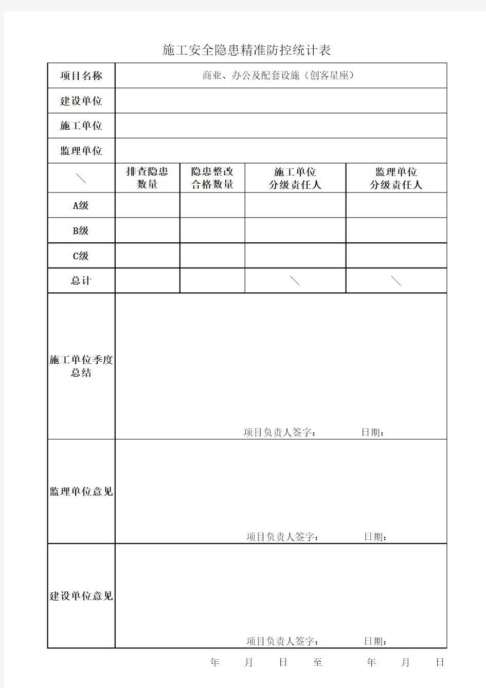 cjf198 (附件4) 施工安全隐患精准防控统计表