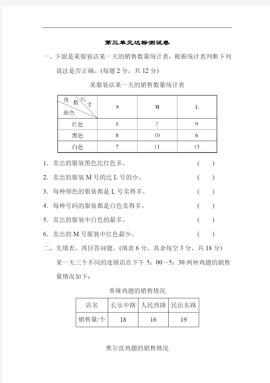 人教版三年级下册数学第三单元测试卷3套