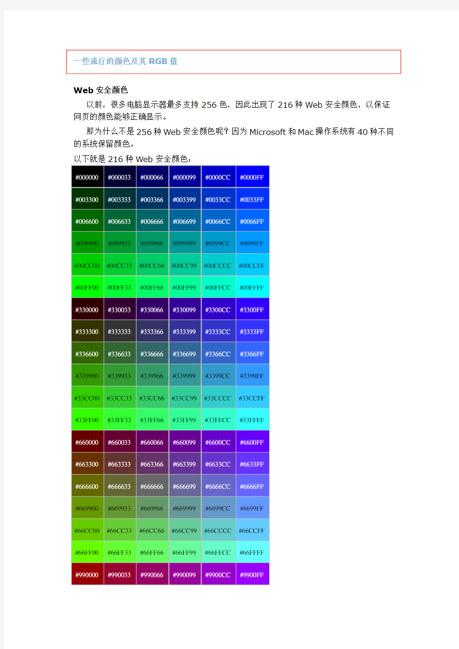 16进制颜色表