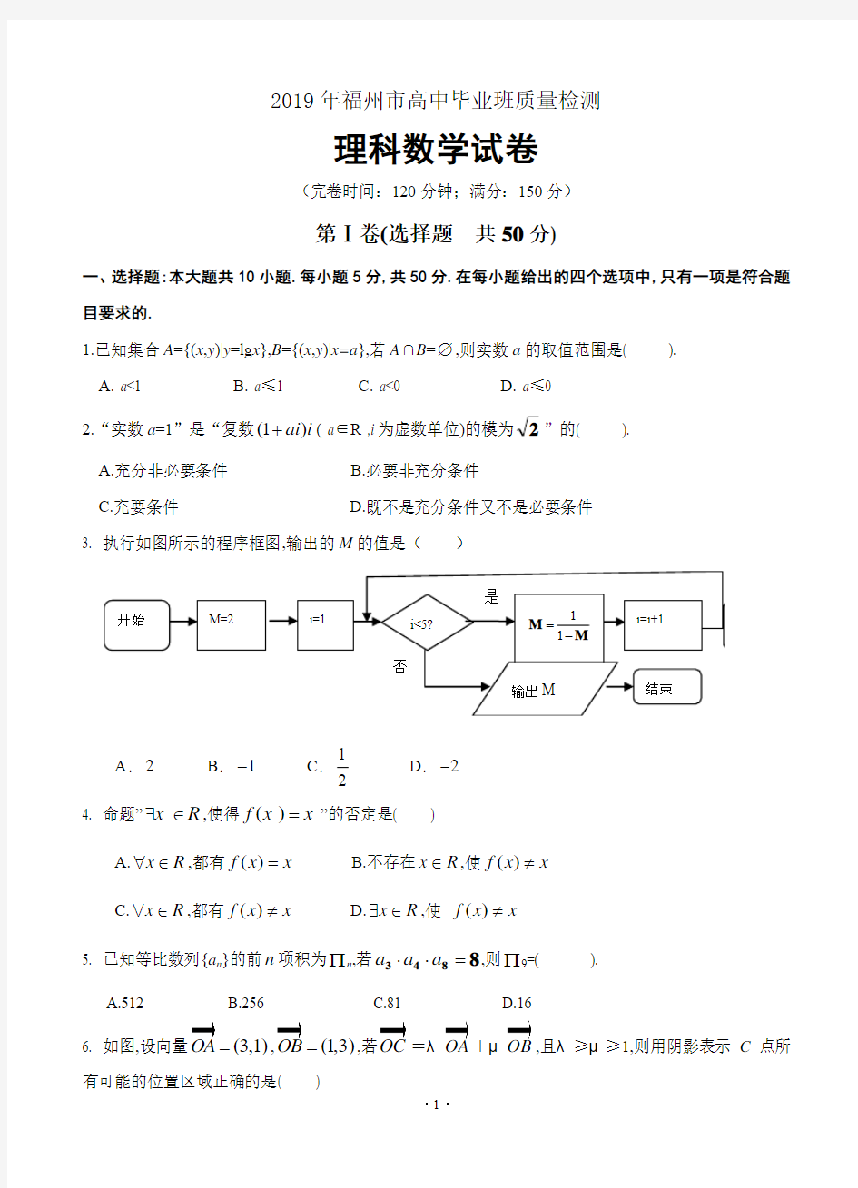 福建省福州市2019届高三毕业班3月质检 数学理