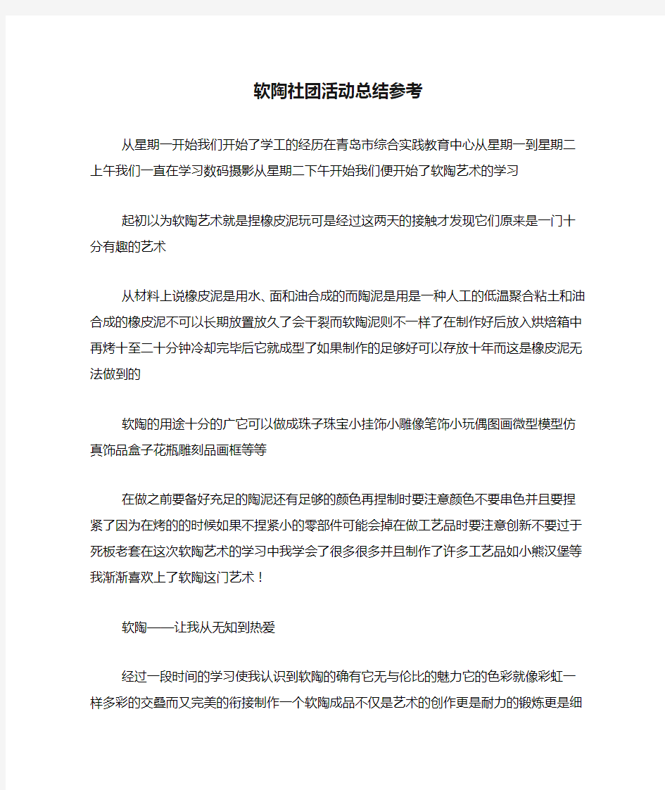 软陶社团活动总结参考