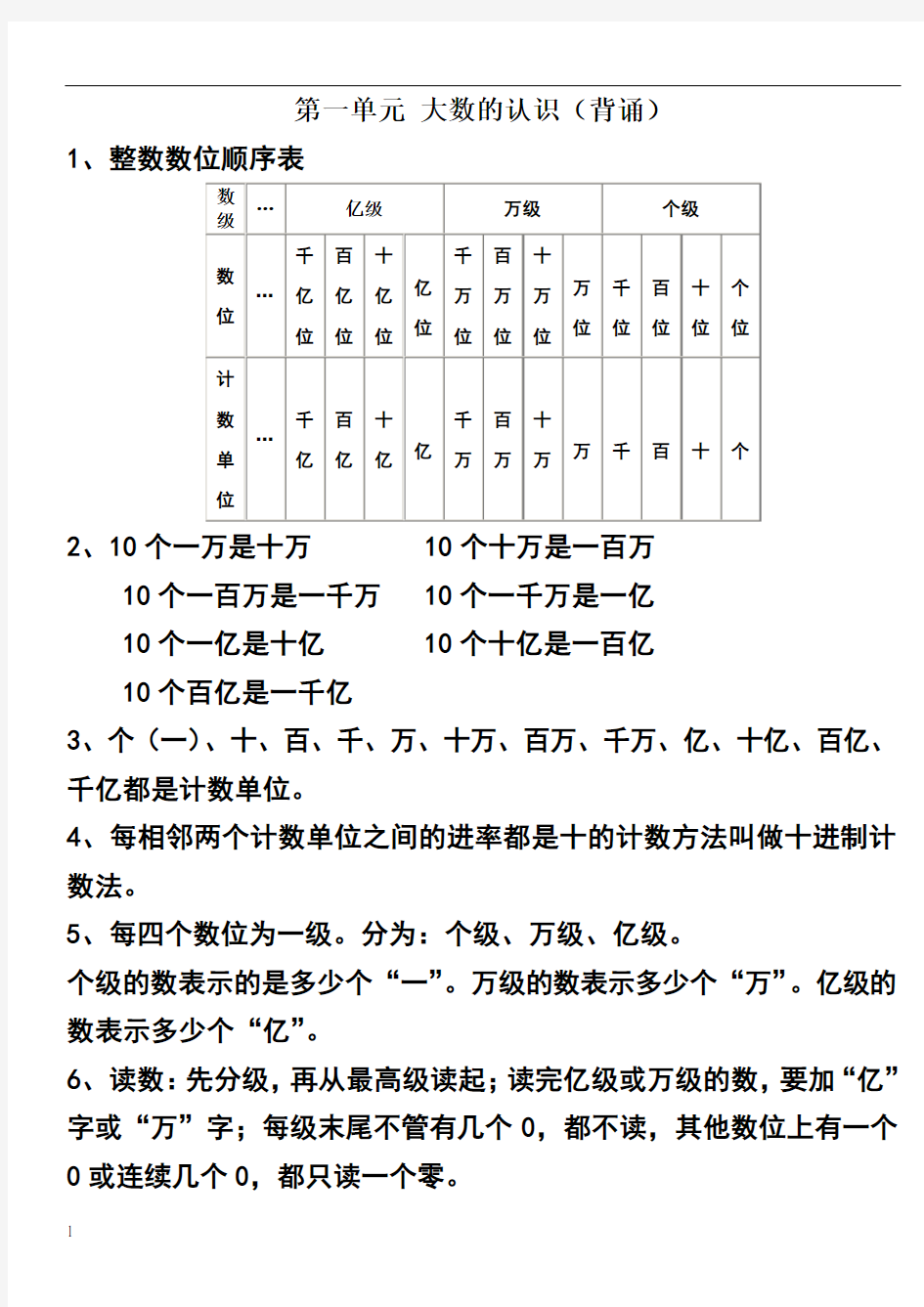 四年级上册数学1-4单元知识点整理