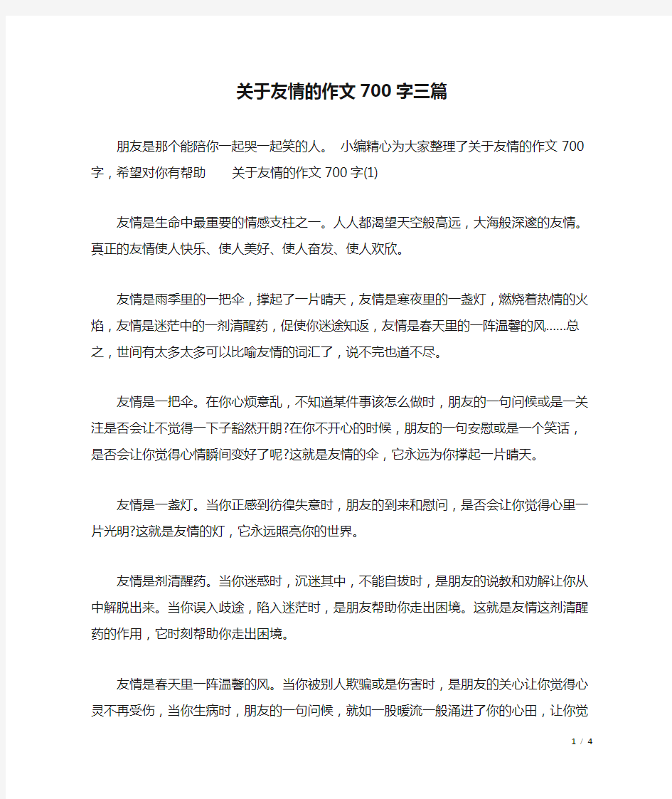 关于友情的作文700字三篇