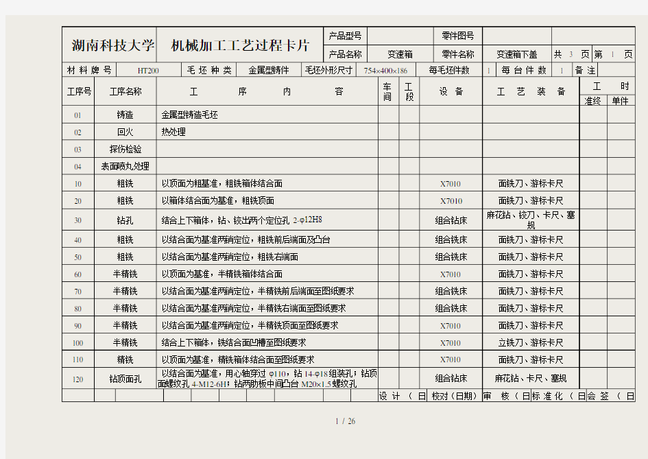 加工工艺过程卡片及工序卡