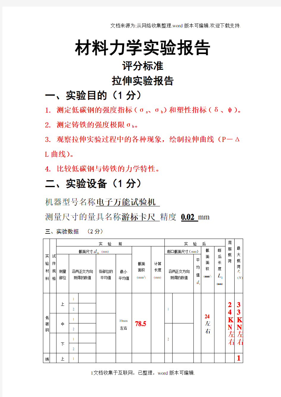 材料力学实验报告答案