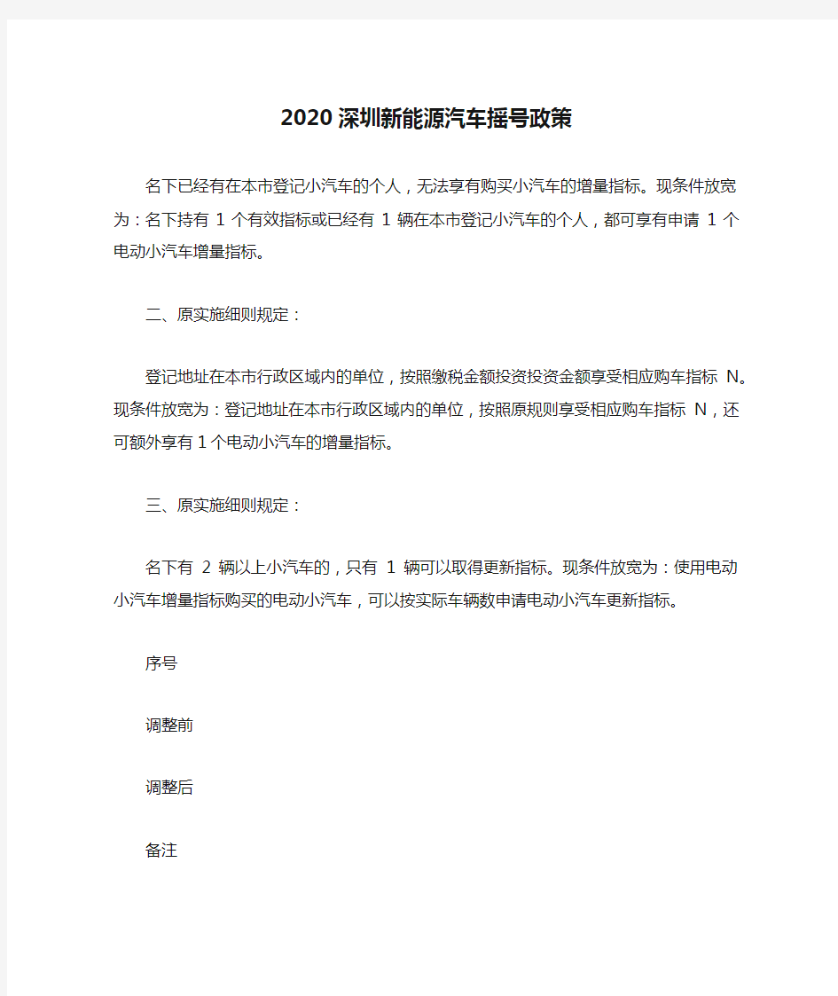 2020深圳新能源汽车摇号政策