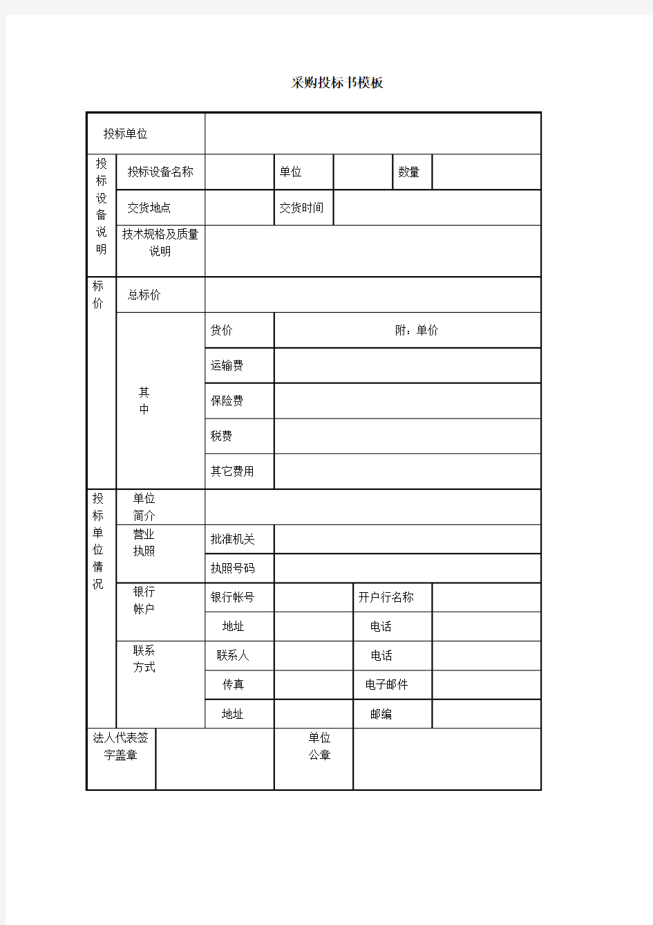 采购投标书范文