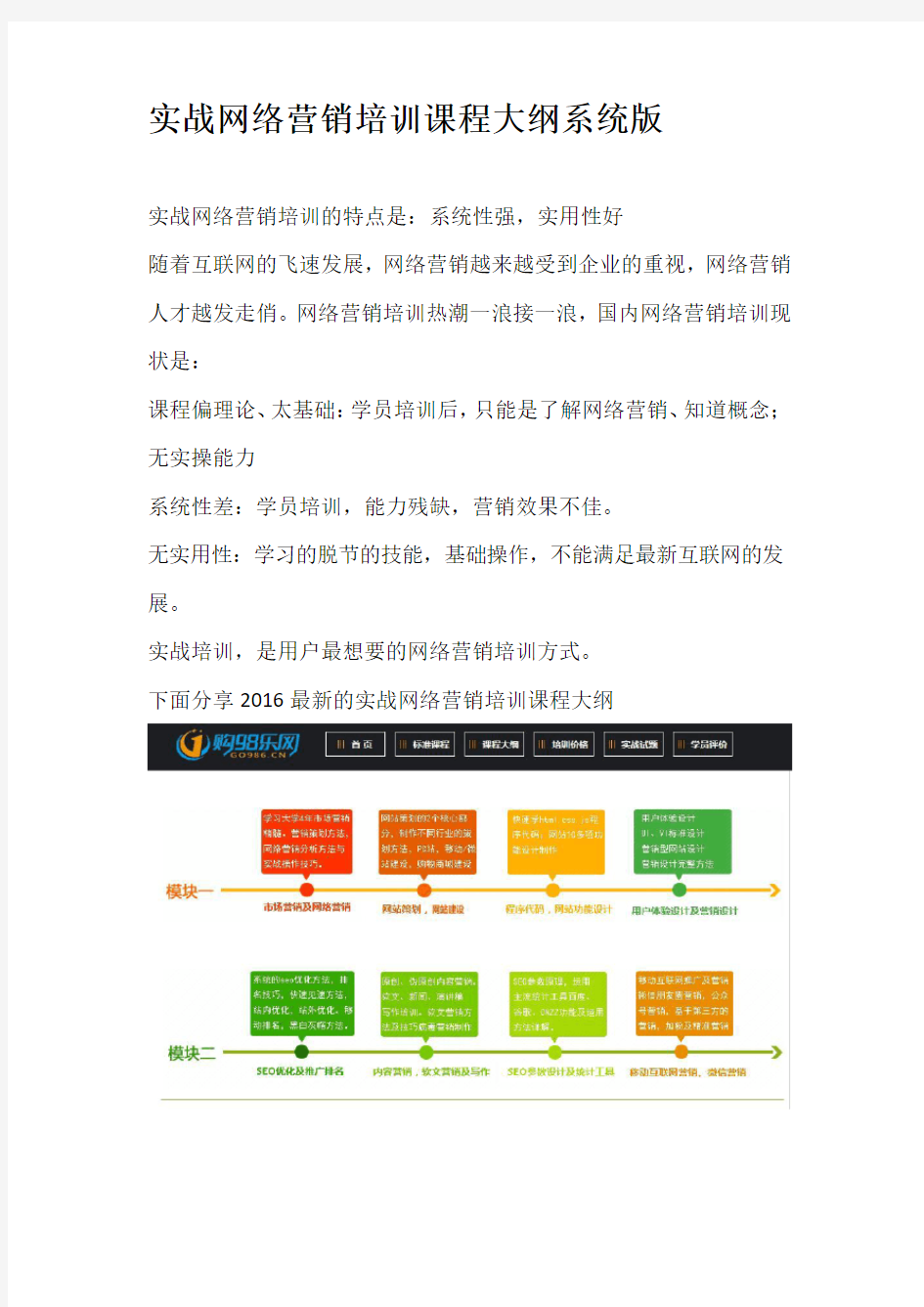 实战网络营销培训课程大纲系统版