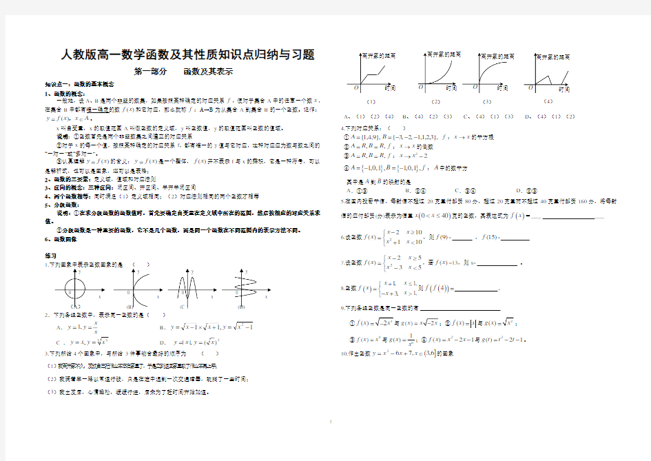 人教版高一数学函数及其性质知识点归纳与习题