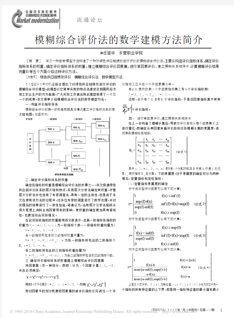 模糊综合评价法的数学建模方法简介