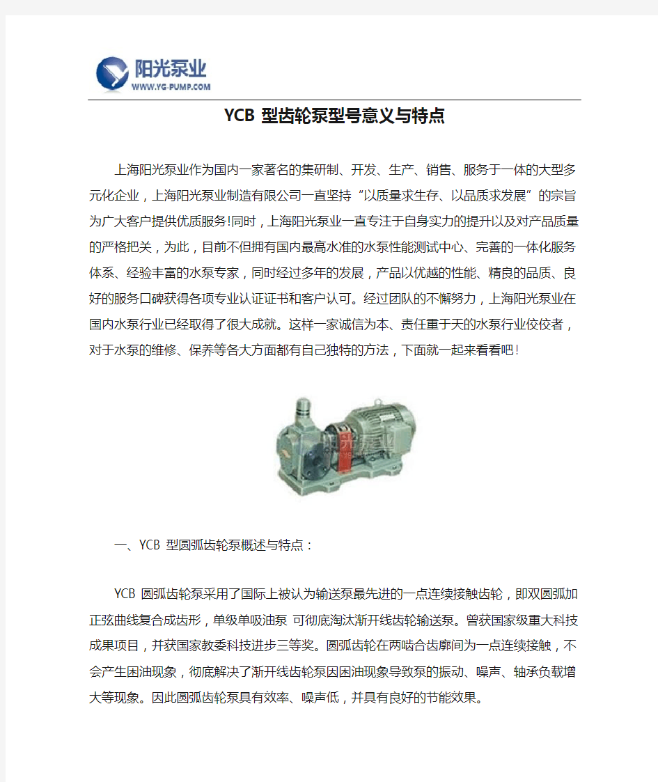 YCB型齿轮泵型号意义与特点