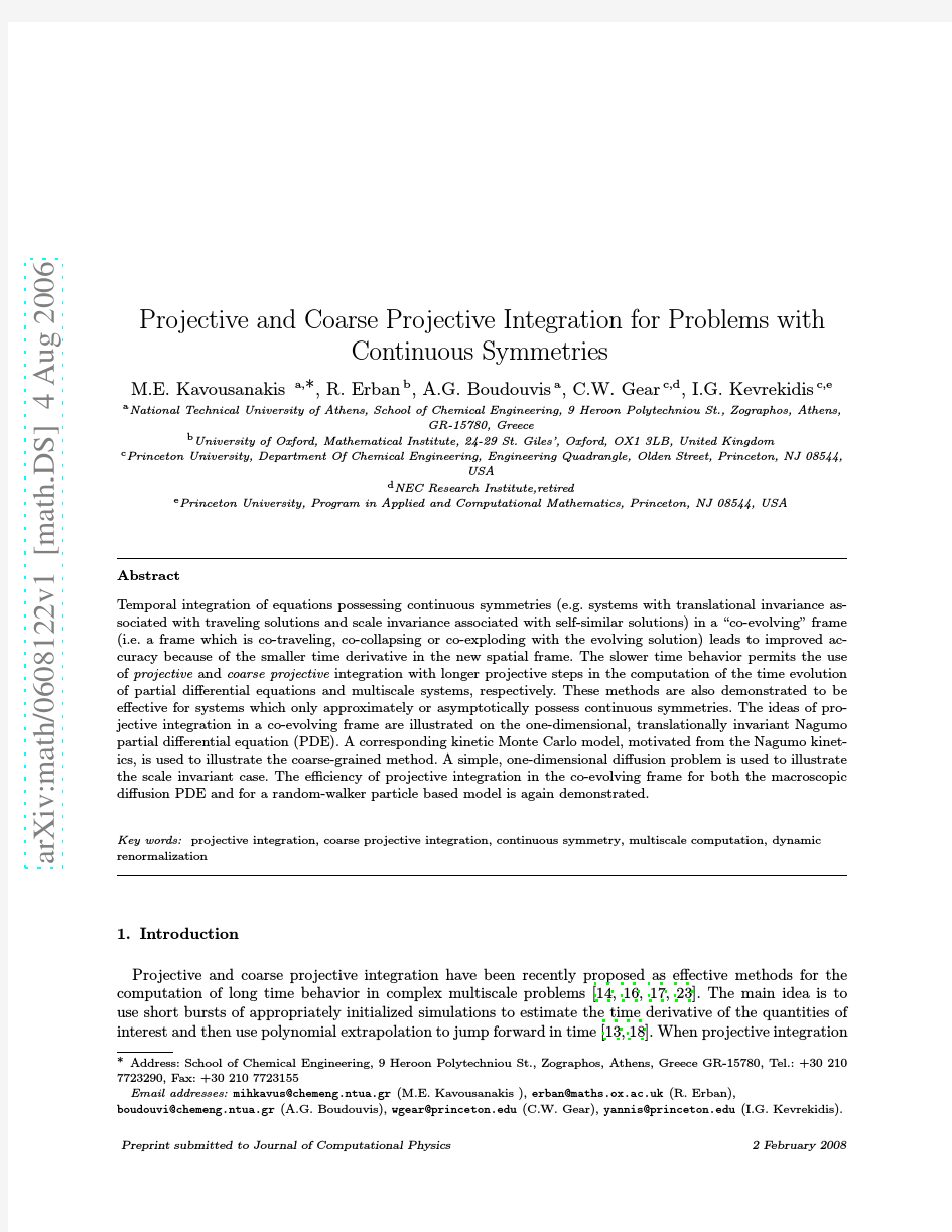 Projective and Coarse Projective Integration for Problems with Continuous Symmetries