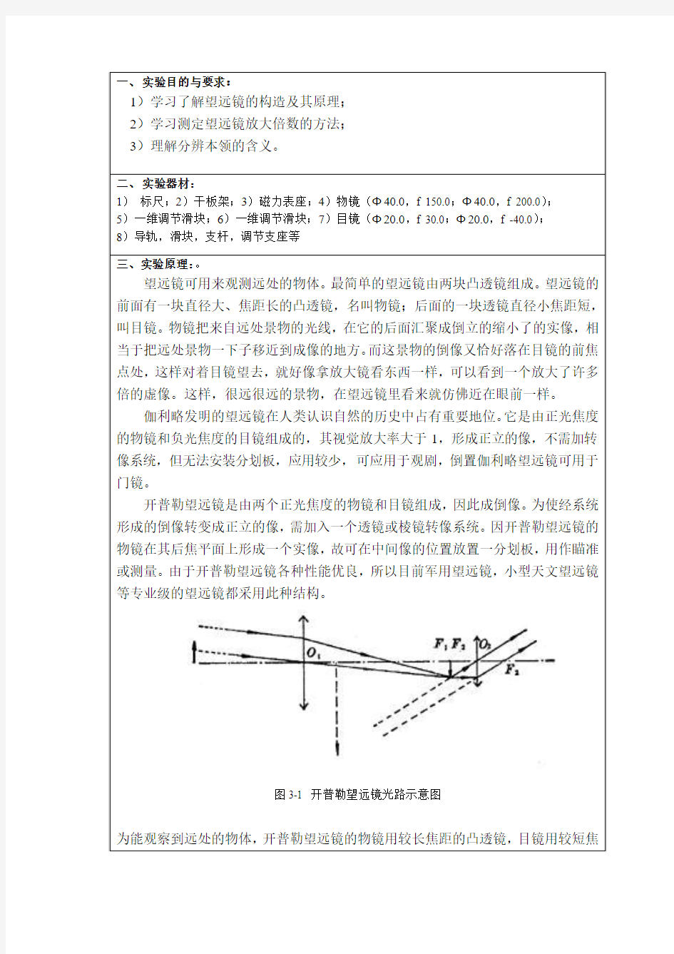 深圳大学 望远系统的搭建和参数测量