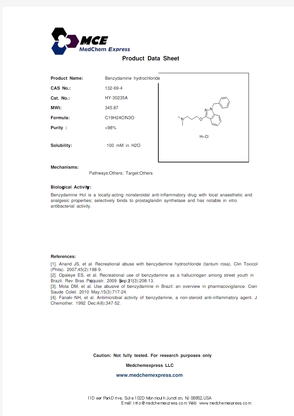 Benzydamine hydrochloride_132-69-4_DataSheet_MedChemExpress