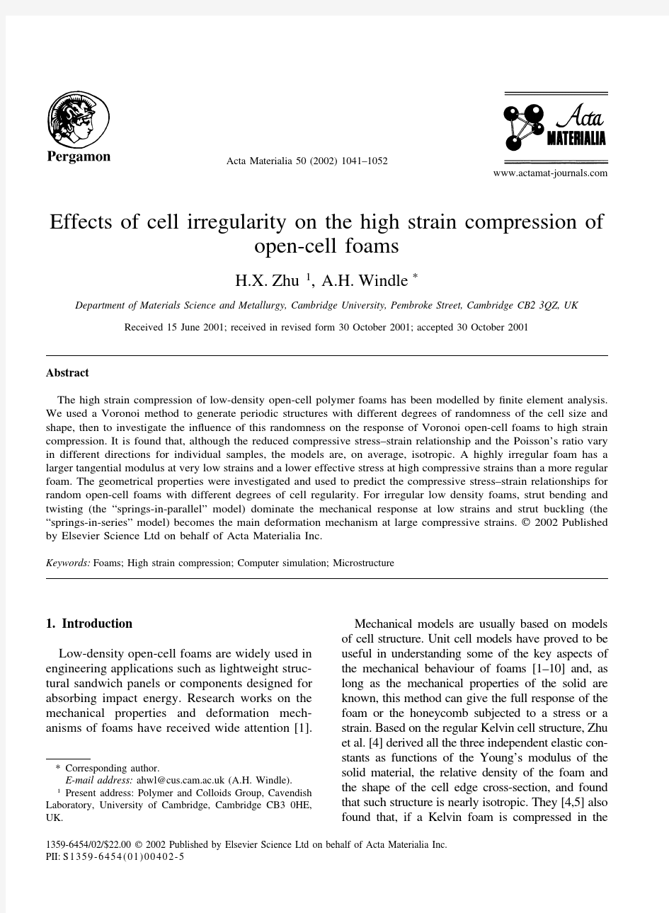 Effects of cell irregularity on the high strain compression of