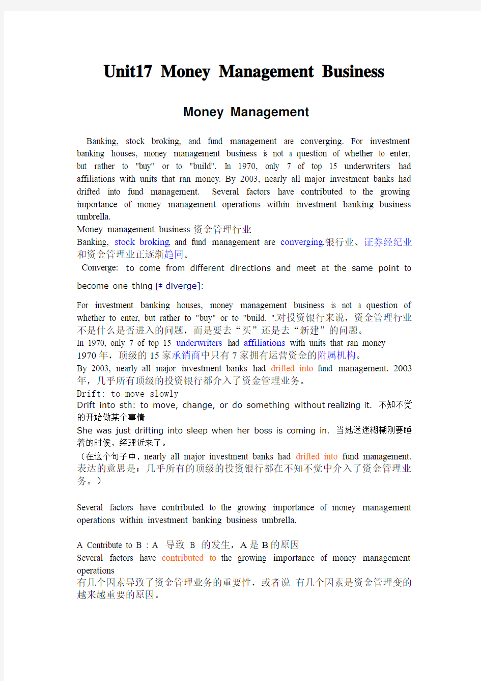 Unit 17 Money Management Business
