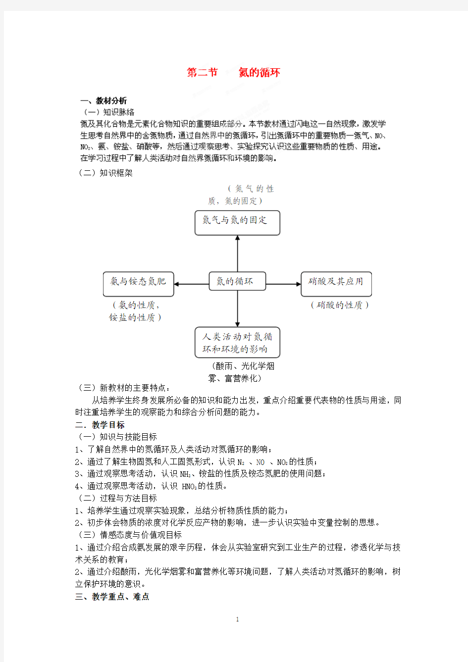 邳州市第二中学高中化学必修一32氮的循环教学案(鲁科版)