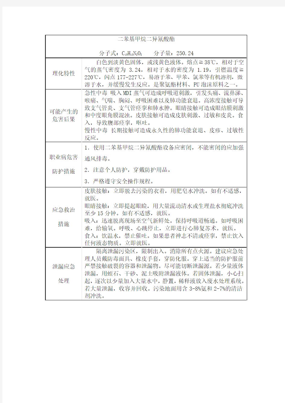 二苯基甲烷二异氰酸酯中文警示说明