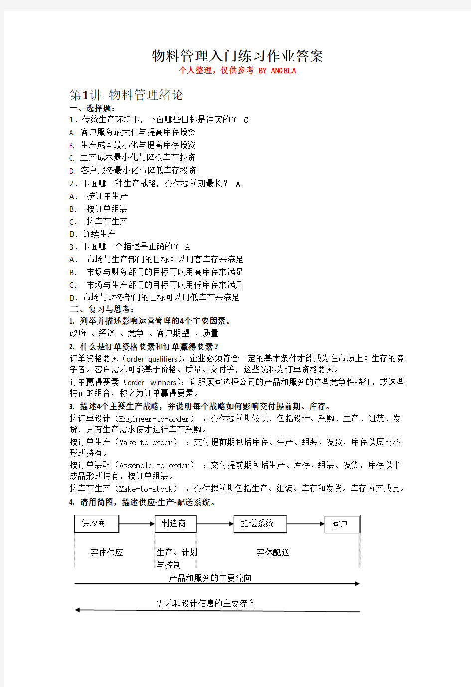 物料管理入门练习作业答案(三期汇总版仅供参考)