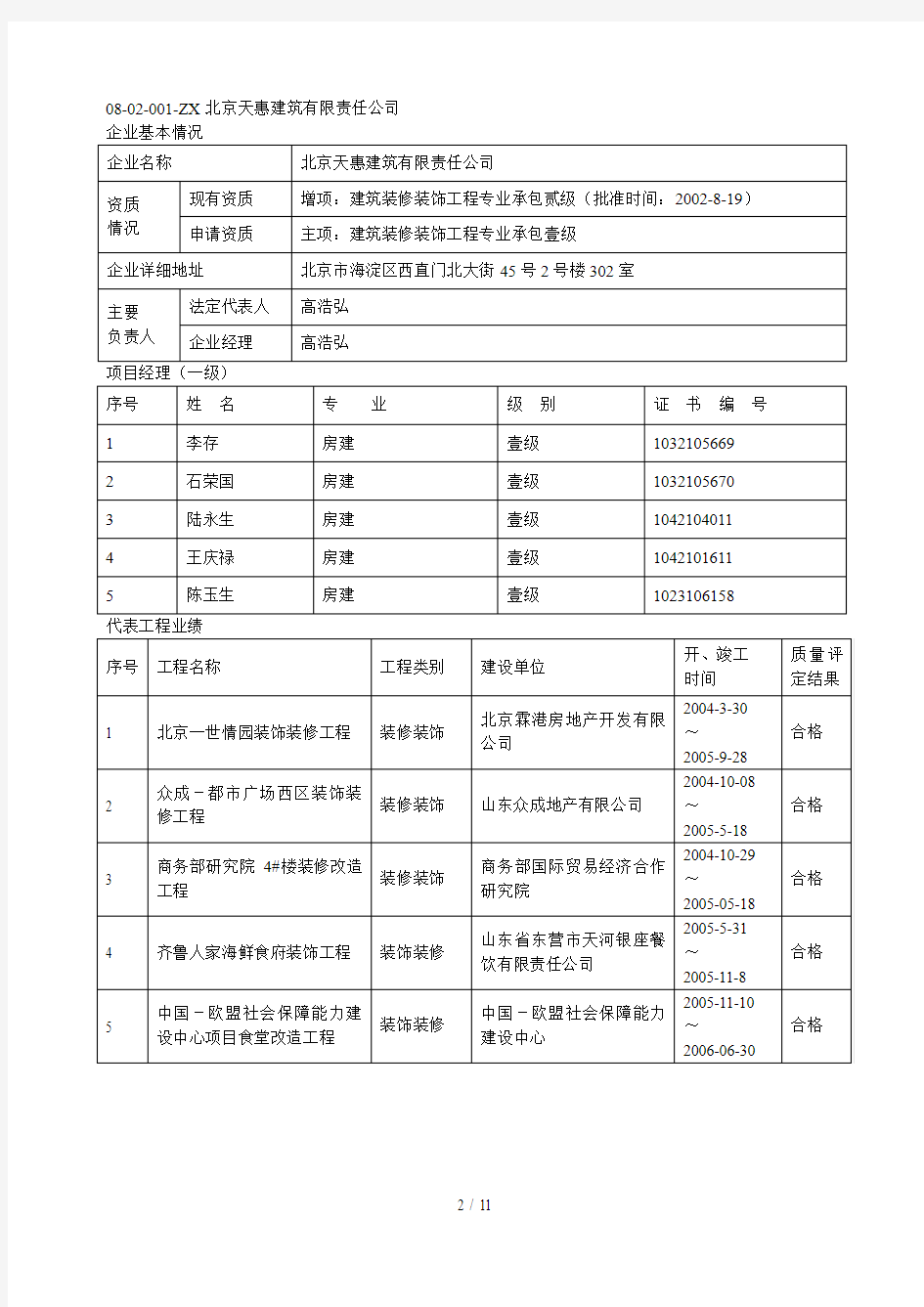 北京市建筑业企业申请专业承包壹级资质情况一览表