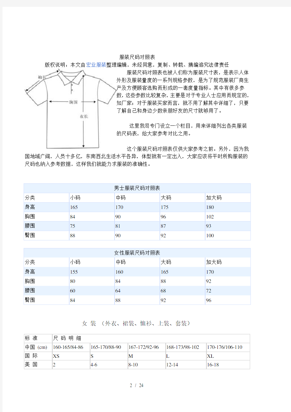 完美尺码对照表~衣服裤子鞋大小尺寸