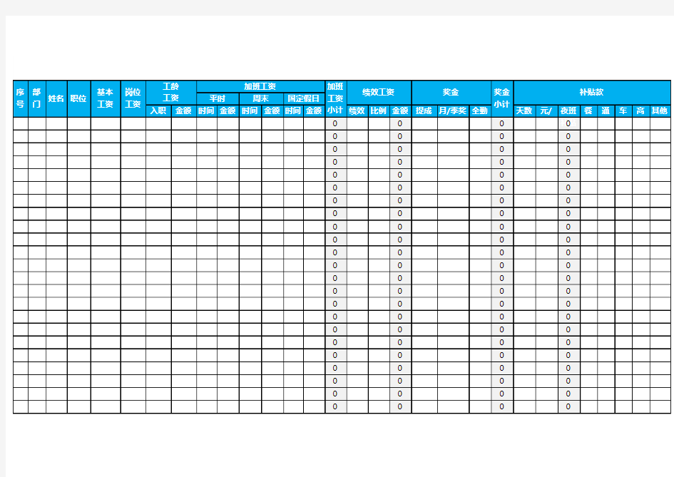 Excel表格模板：带公式自动计算工资表(全面)