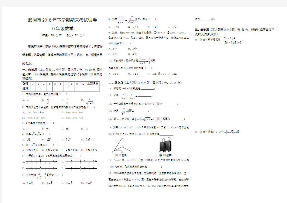 湖南省武冈市2018-2019学年八年级(上)期末数学试卷