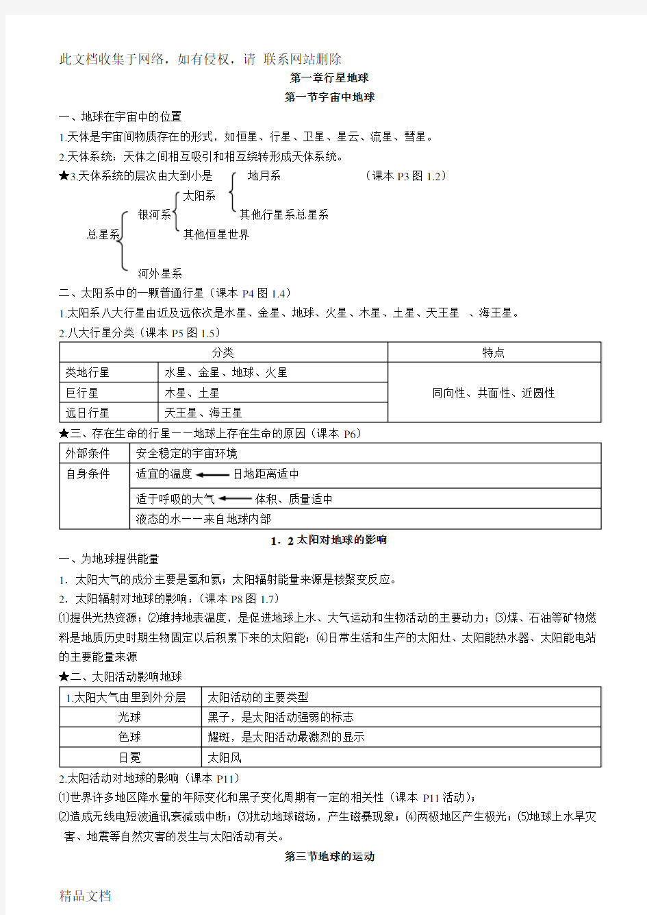 最新整理高中地理必修一知识点(全)资料讲解