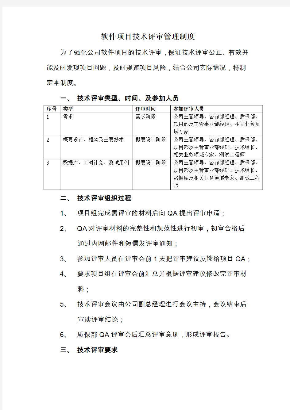 软件项目技术评审管理制度