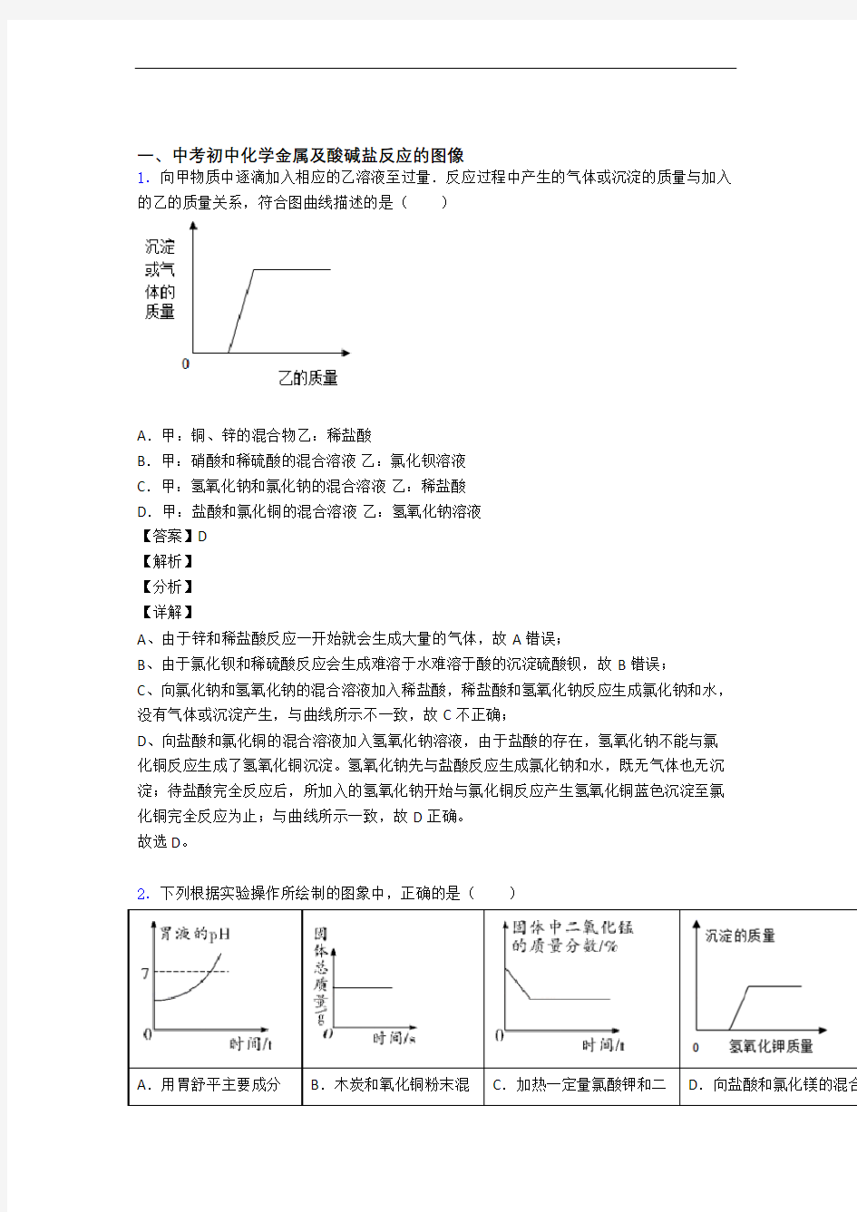 2020-2021郑州备战中考化学易错题精选-金属及酸碱盐反应的图像练习题