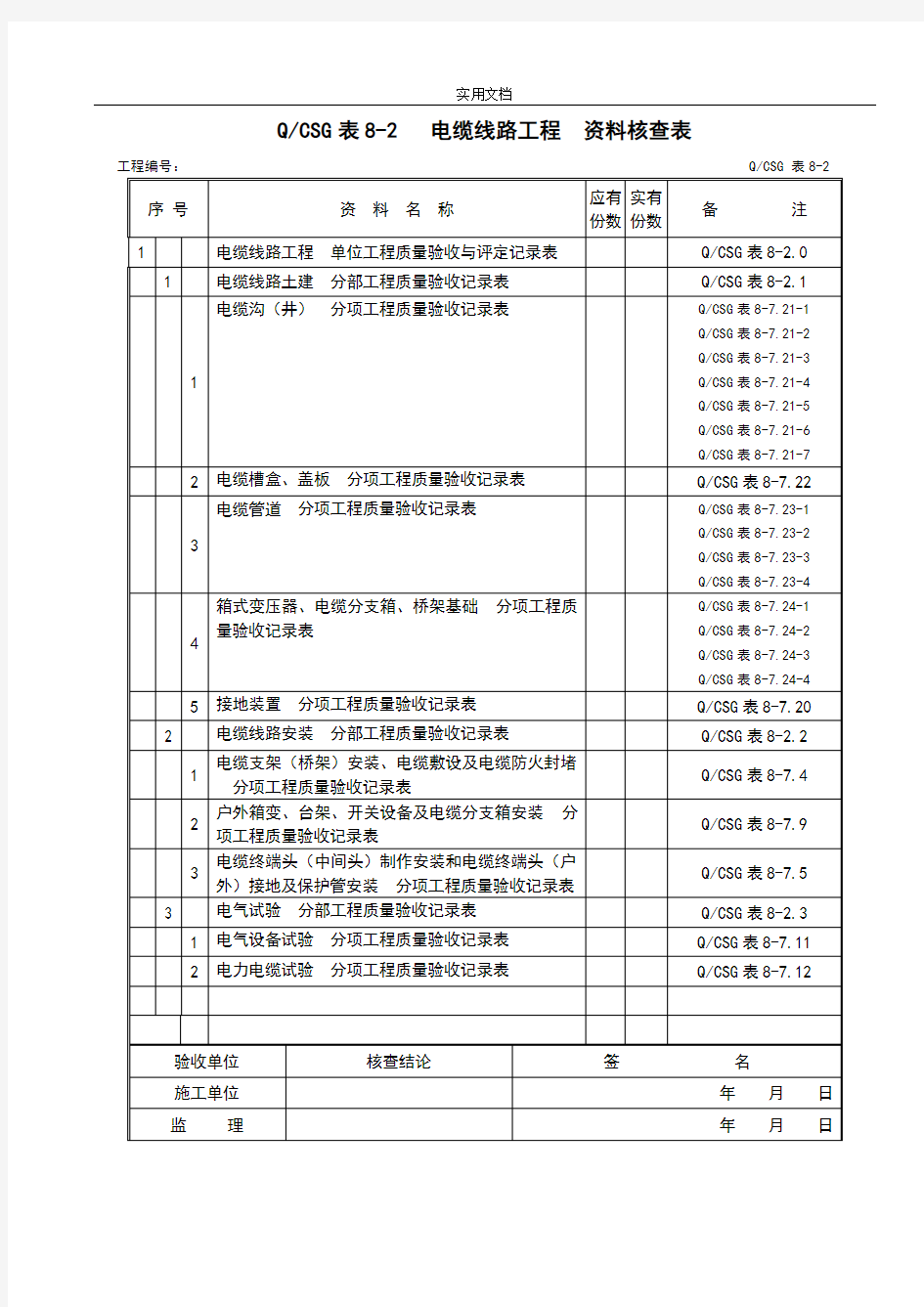 施工高质量验收及评定项目划分验评表