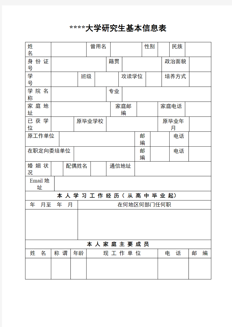 上海交通大学研究生基本信息表【模板】